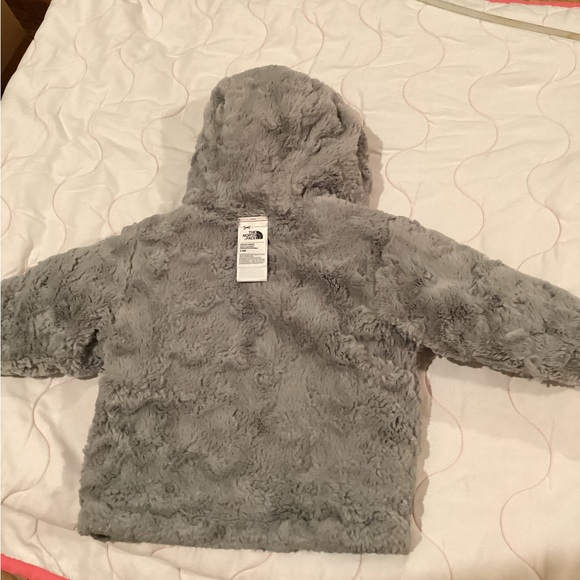 North Face infant reversible moss bud swirl hooded fleece winter jacket. Sz 3/6M - Picture 14 of 15